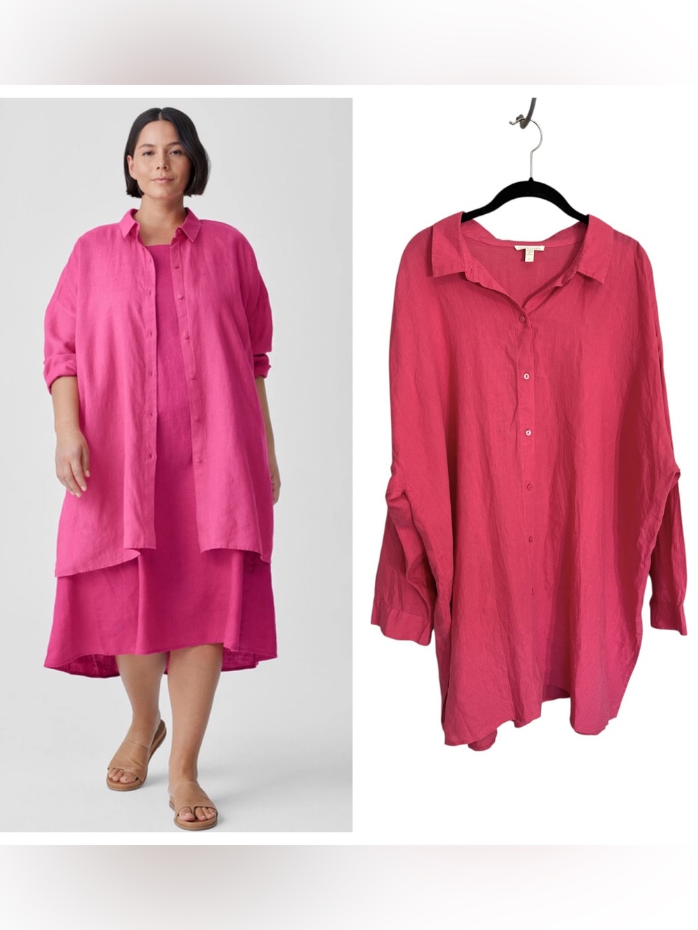 Eileen Fisher Organic Handkerchief Linen Classic Collar Long Shirt 2X tunic